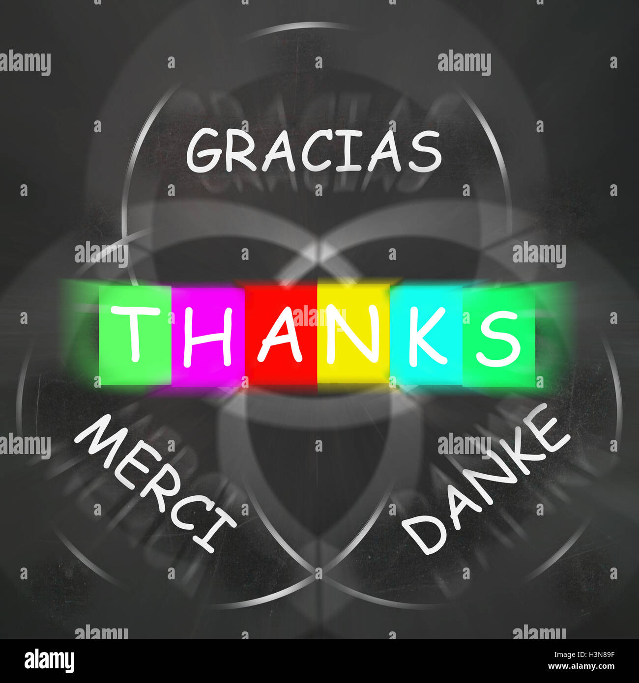 Gracias Merci and Danke Displays Thanks in Foreign Languages Stock Photo