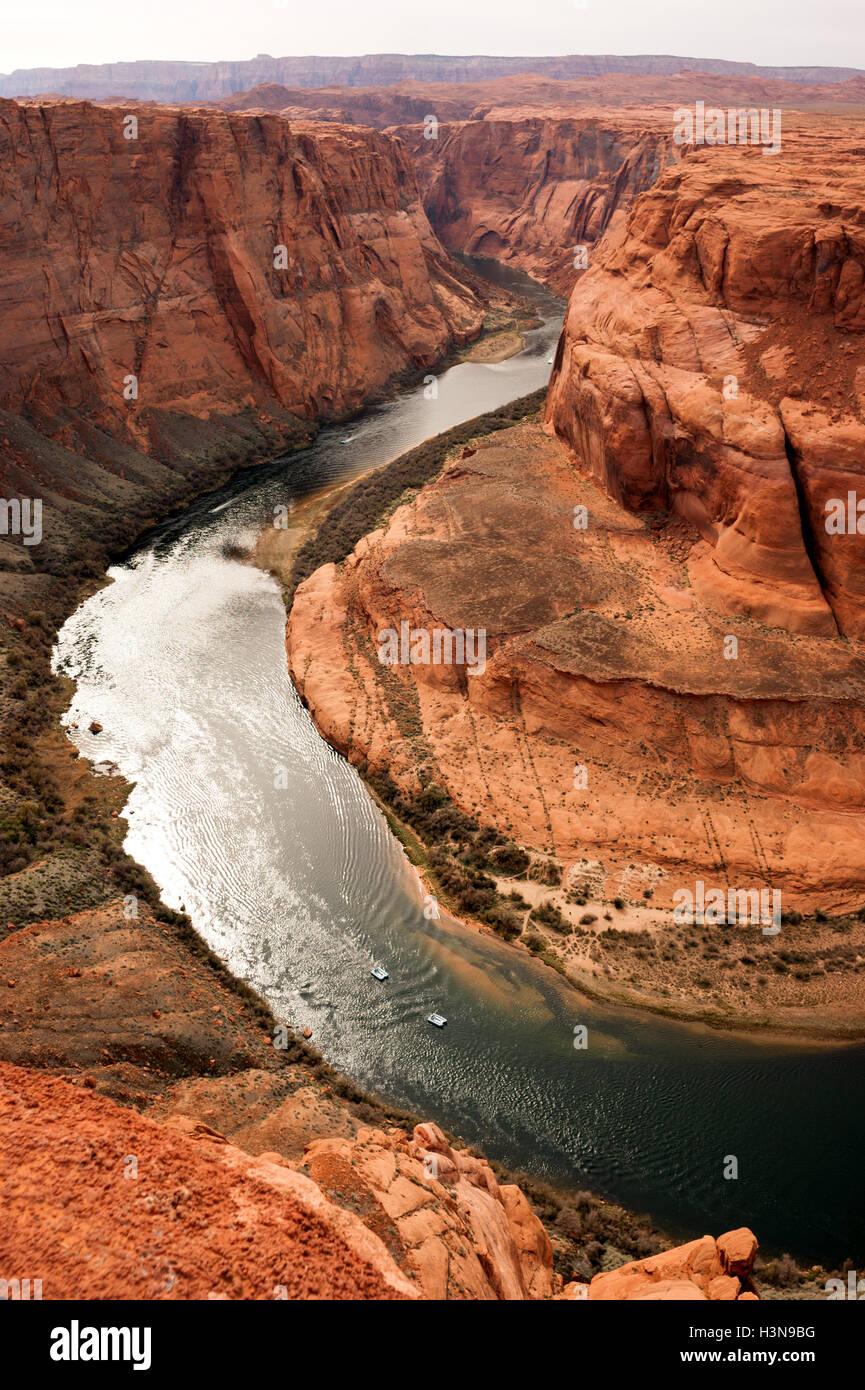Expedition Pontoon Boats Traverse Colorado River Water Horseshoe Stock