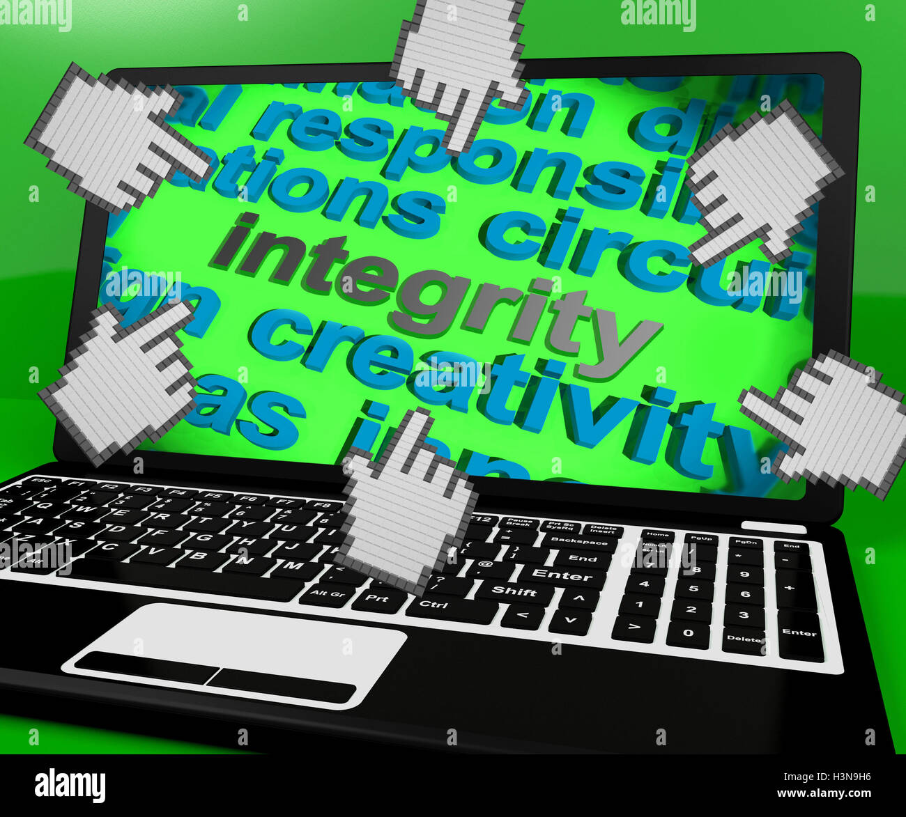 Integrity Laptop Screen Shows Morality Virtue And Decency Stock Photo