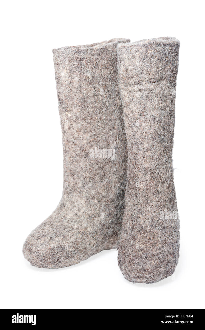 Felt boots gray on white background Stock Photo