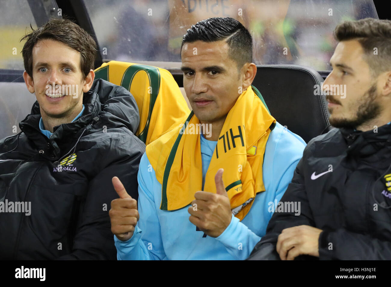 Docklands Stadium, Melbourne, Australia. 11th Oct, 2016. (L-R) Robbie Kruse, Tim Cahill (AUS), OCTOBER 11, 2016 - Football/Soccer : FIFA World Cup Russia 2018 Asian Qualifier Final Round Group B between Australia - Japan at Docklands Stadium, Melbourne, Australia. Credit:  Yohei Osada/AFLO SPORT/Alamy Live News Stock Photo