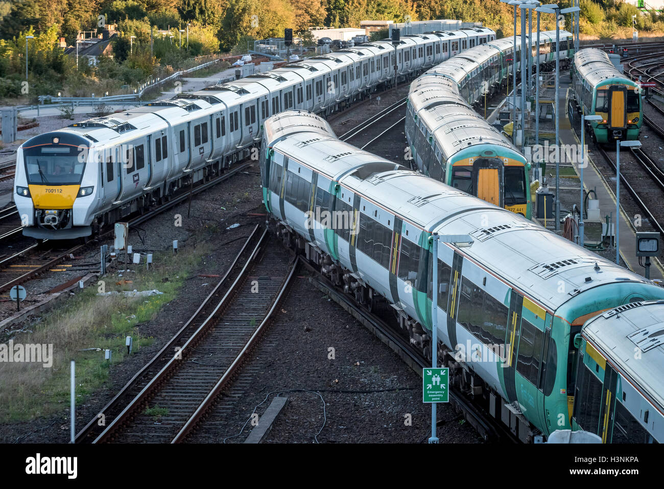 Brighton, UK. 11th October, 2016. Rolling stock in the sidings outside Brighton Station at the end of the first day of the RMT strike. Credit:  Andrew Hasson/Alamy Live News Stock Photo