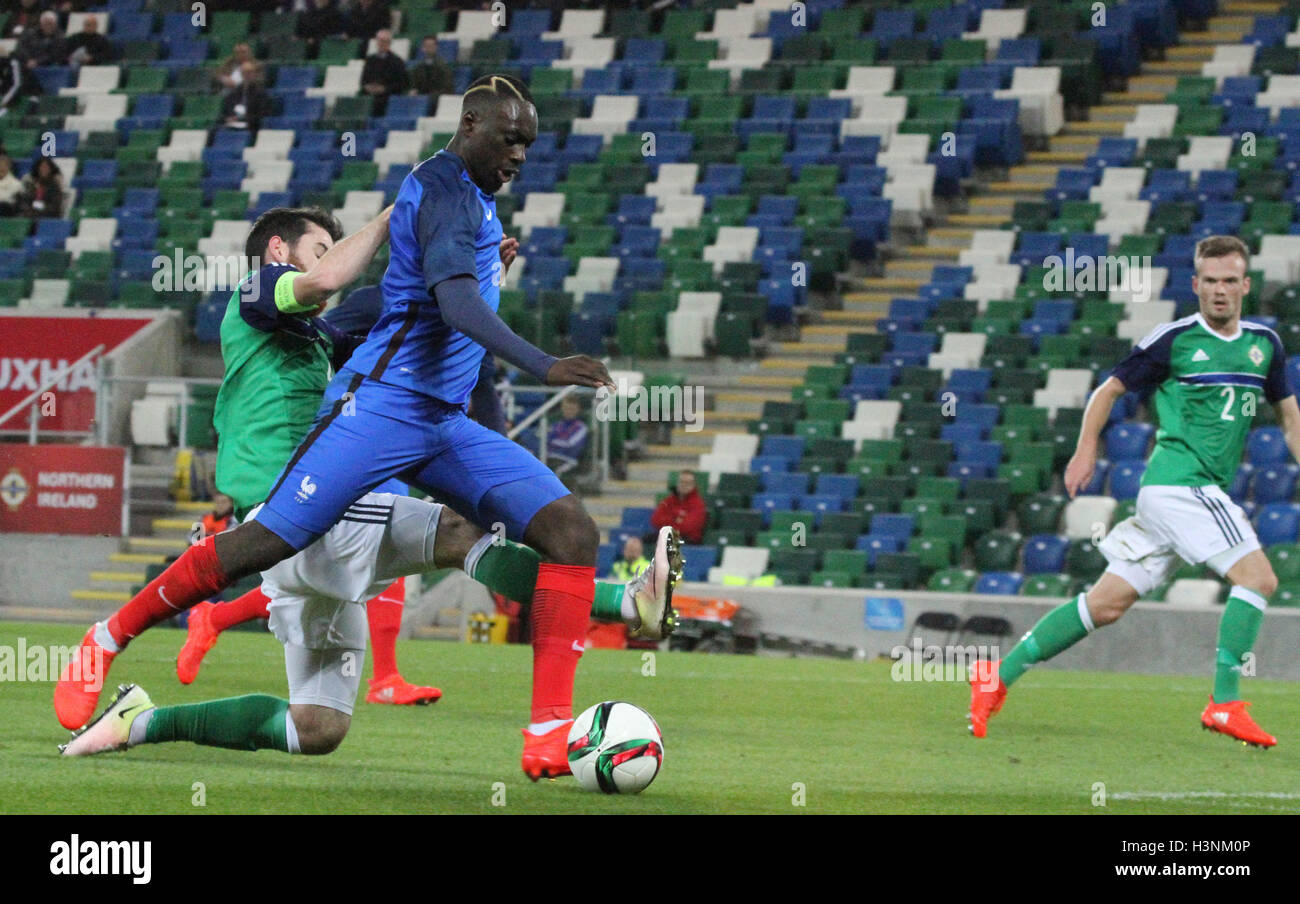 National Football Stadium at Windsor Park, Belfast, Northern Ireland. 11 Oct 2016.France's Jean-Kevin Augustin about to net his second goal. David Hunter/Alamy Live News. Stock Photo