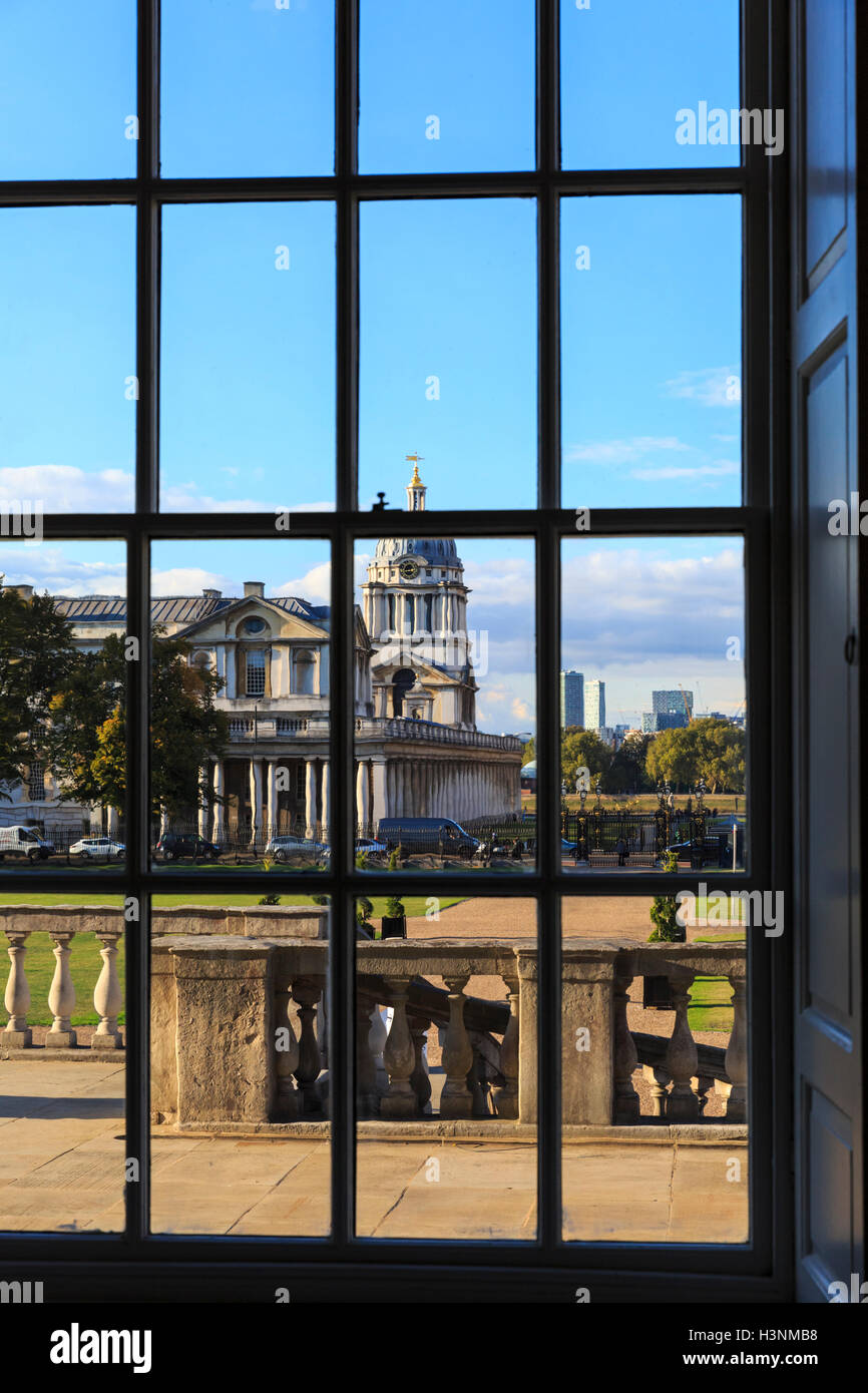 Royal Greenwich, London, 11th October 2016. View from Queen's House towards the Old Royal Naval College. The Queen's House, which was closed for restoration and refurbishment for over a year, re-opens to the public, marking the historic building's 400th anniversary. Credit:  Imageplotter News and Sports/Alamy Live News Stock Photo