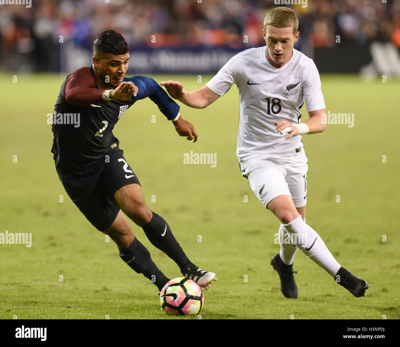 Washington, D.C, USA. 11th Oct, 2016. DEANDRE YEDLIN of the USA takes on a defender during an international friendly between the United States and New Zealand at RFK Stadium in Washington, DC. Credit:  Kyle Gustafson/ZUMA Wire/Alamy Live News Stock Photo