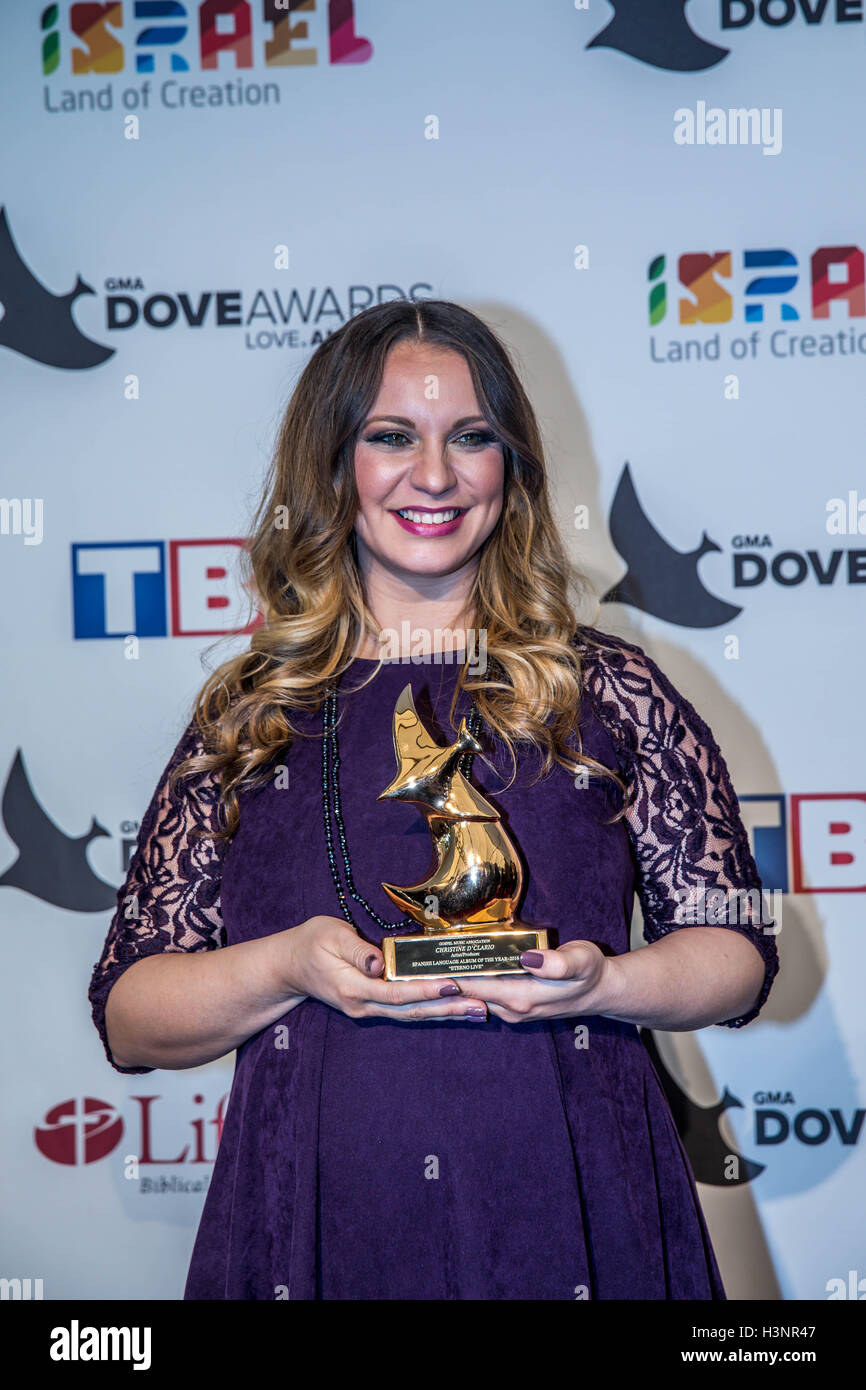 Nashville, Tennessee, USA. 11th Oct, 2016. Christine D'Clario at the 47th Annual GMA Dove Awards in Nashville, TN at Allen Arena on the campus of Lipscomb University. The GMA Dove Awards is an awards show produced by the Gospel Music Association. © Jason Walle/ZUMA Wire/Alamy Live News Stock Photo