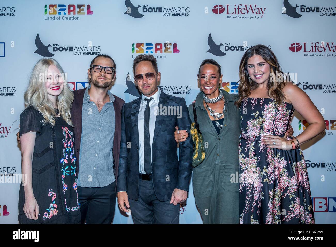 Nashville, Tennessee, USA. 11th Oct, Lacie Fowler, Bryan Fowler, TobyMac, Amanda Levy McKeehan Hillary Scott at the 47th Annual GMA Dove Awards in Nashville, TN at Allen Arena on the