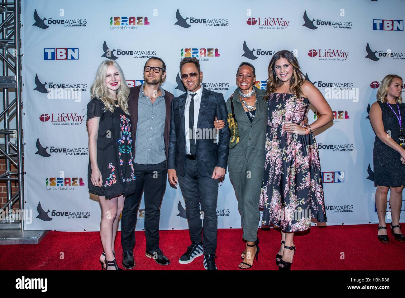 Nashville, Tennessee, USA. 11th Oct, 2016. Lacie Fowler, Bryan Fowler,  TobyMac, Amanda Levy McKeehan and Hillary Scott at the 47th Annual GMA Dove  Awards in Nashville, TN at Allen Arena on the