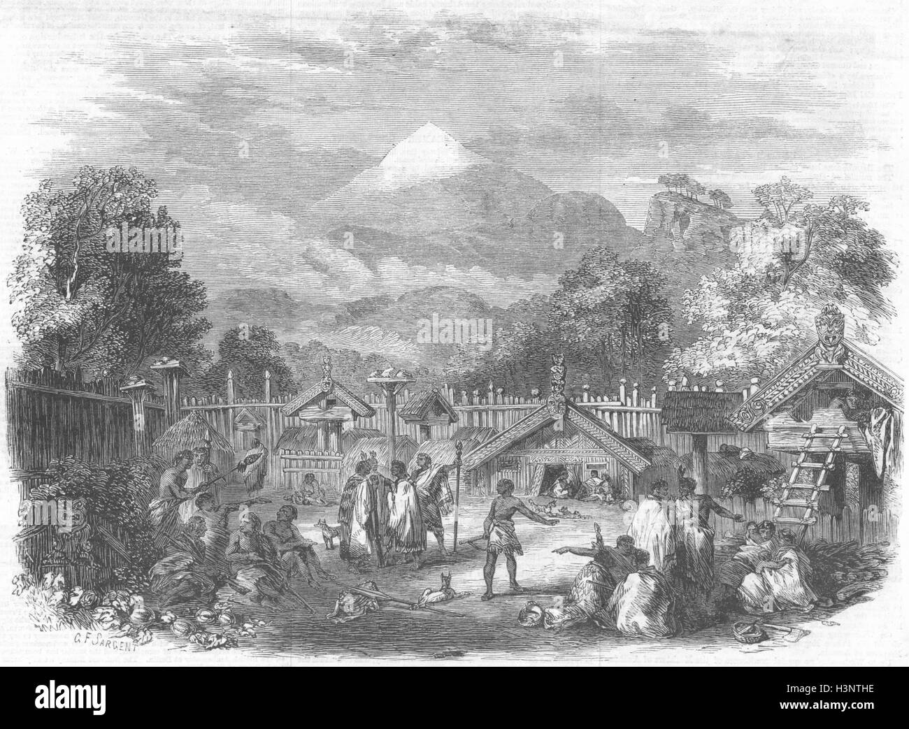 NEW ZEALAND Pah, Plymouth(Taranaki) 1860. Illustrated London News Stock Photo
