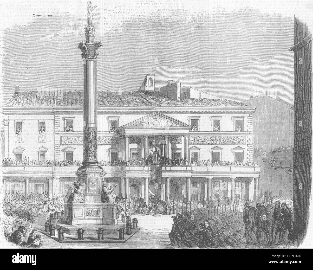 ROME Pope unveiling Column Immaculate Conception 1857. Illustrated Times Stock Photo