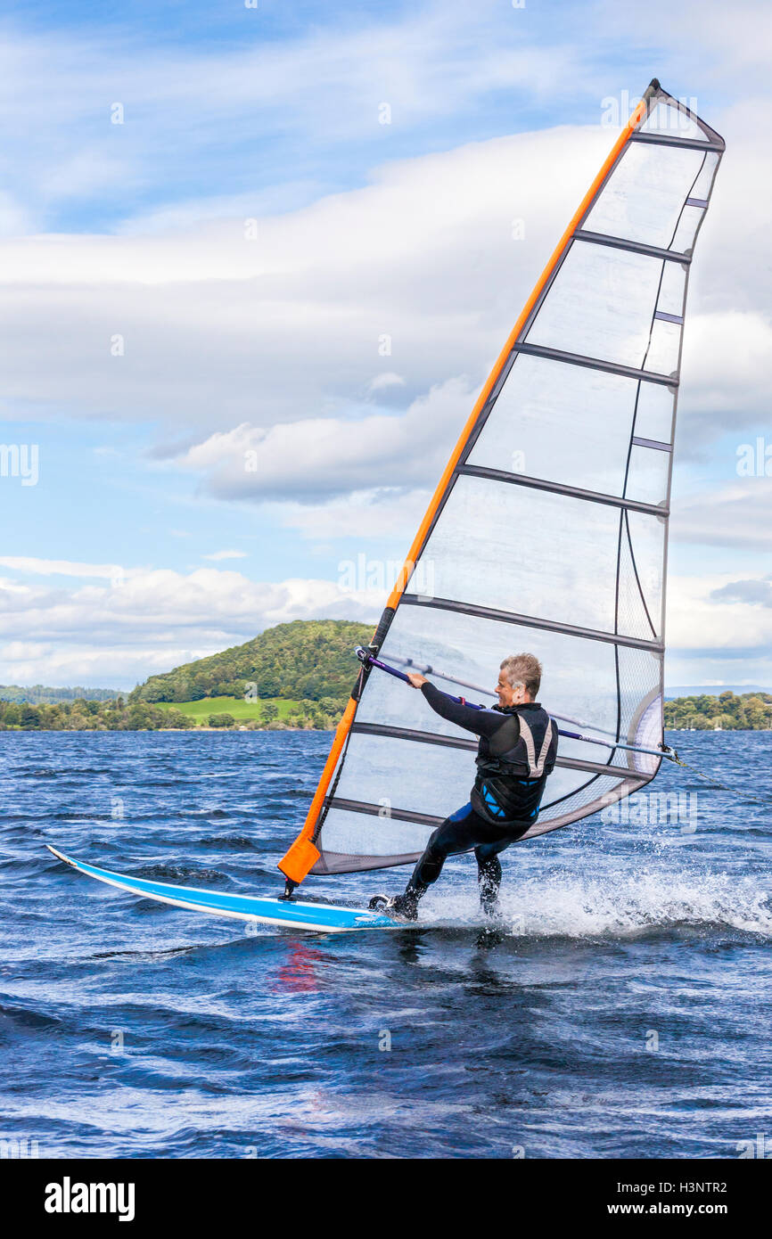 The English Lake District Windsurfing on Ullswater, Cumbria UK Stock