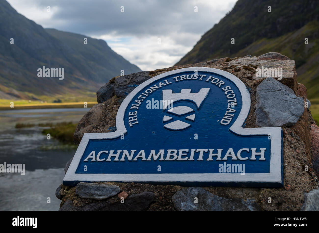 Sign at the Achnambeithach bridge near Loch Achtriochtan, Scotland Stock Photo