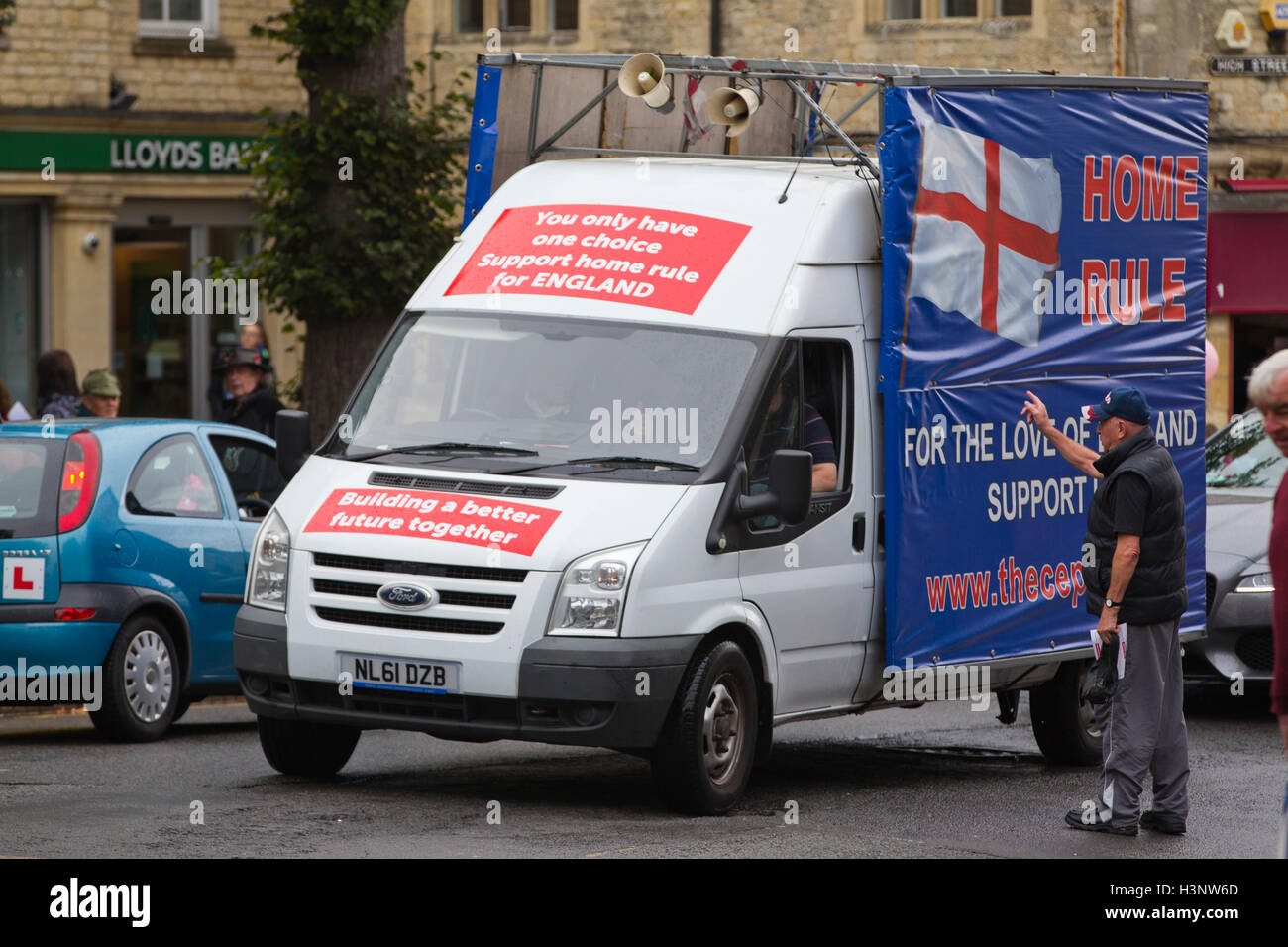 Campaign for an English Parliament campaigning around the streets of Witney ahead of the upcoming by-election, Oxfordshire, UK Stock Photo