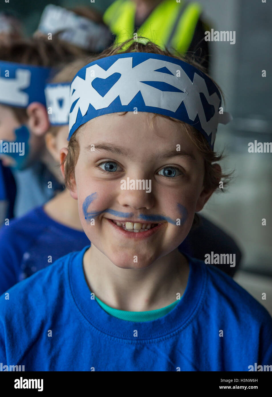 Young boy with painted mustache, The Children's Festival in Reykjavik, Iceland Stock Photo