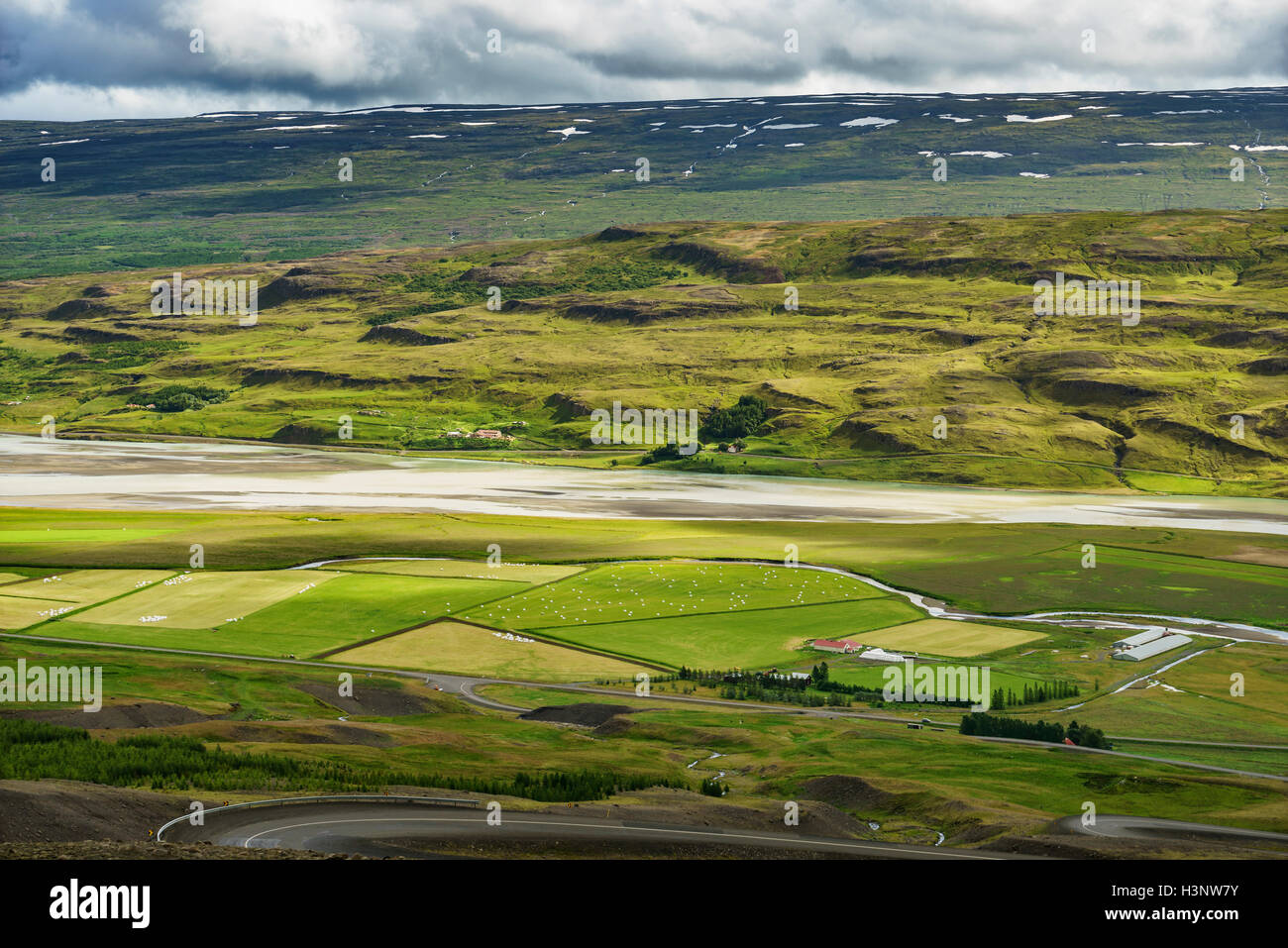 Farmland in Fljotsdalur valley, Lagarfljot river near Egilsstadir, Iceland Stock Photo Alamy