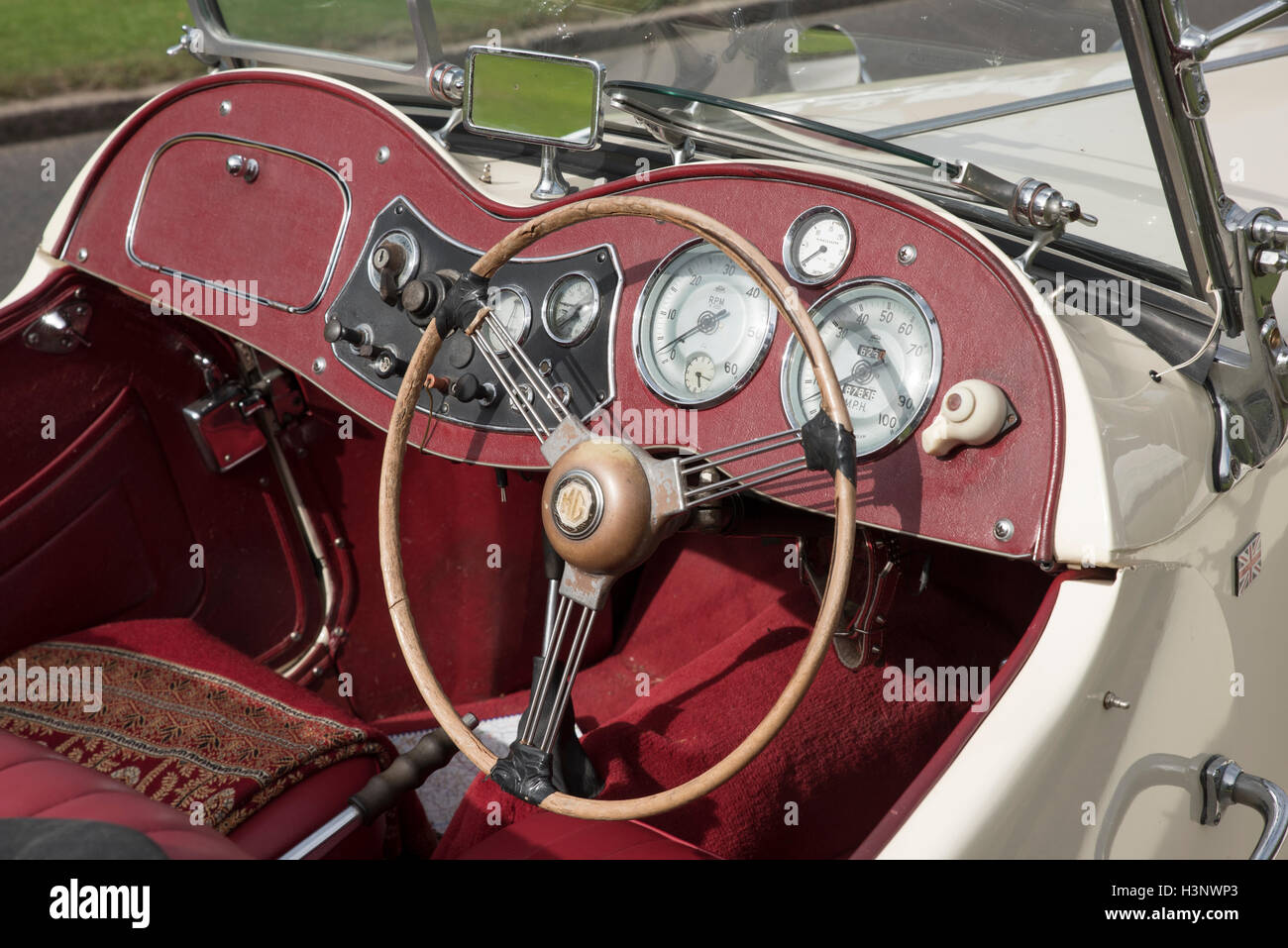 MG TA Classic Sports Car Interior Dashboard Steering Wheel Photograph Picture