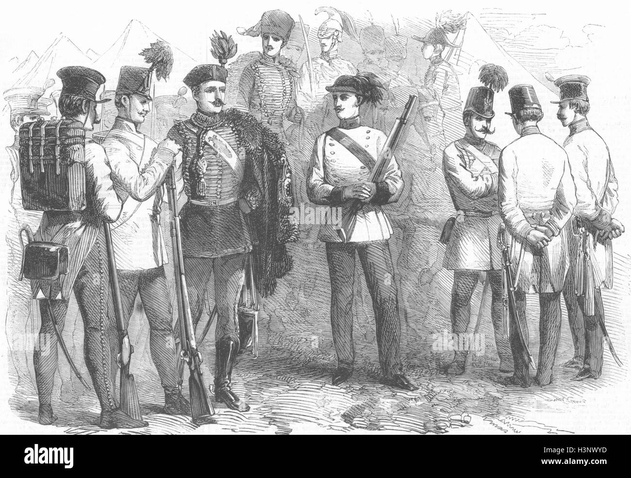 ITALY War-Austrian troops Hussar; Officer; Hungarian 1859. Illustrated London News Stock Photo