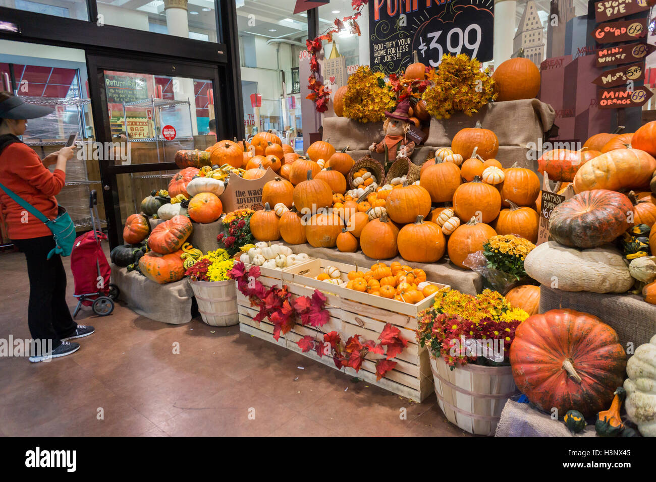 Pumpkin display in a supermarket in New York on Thursday, October 6