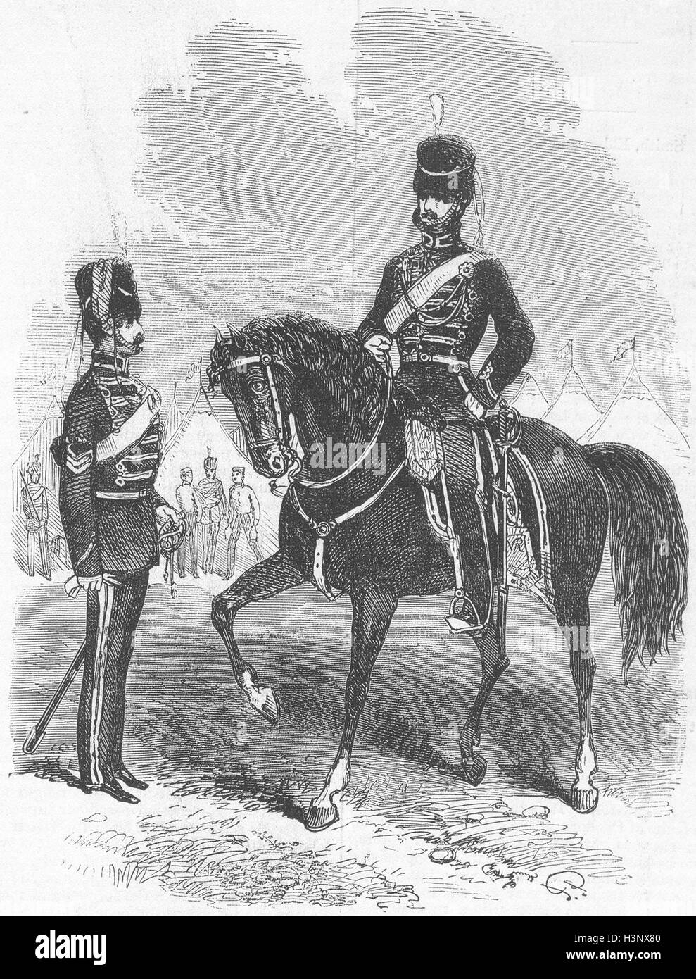 MILITARIA New cavalry regiment, 18th hussars 1858. Illustrated News of the World Stock Photo