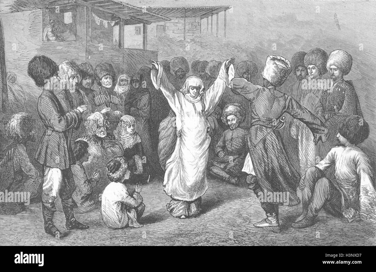 DANCE Circassians dancing 1877. The Graphic Stock Photo