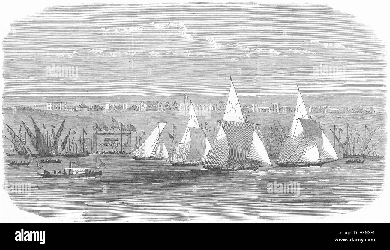 EGYPT Viceroy's Fete Regatta, Ismailia, lake Timsah 1869. Illustrated London News Stock Photo