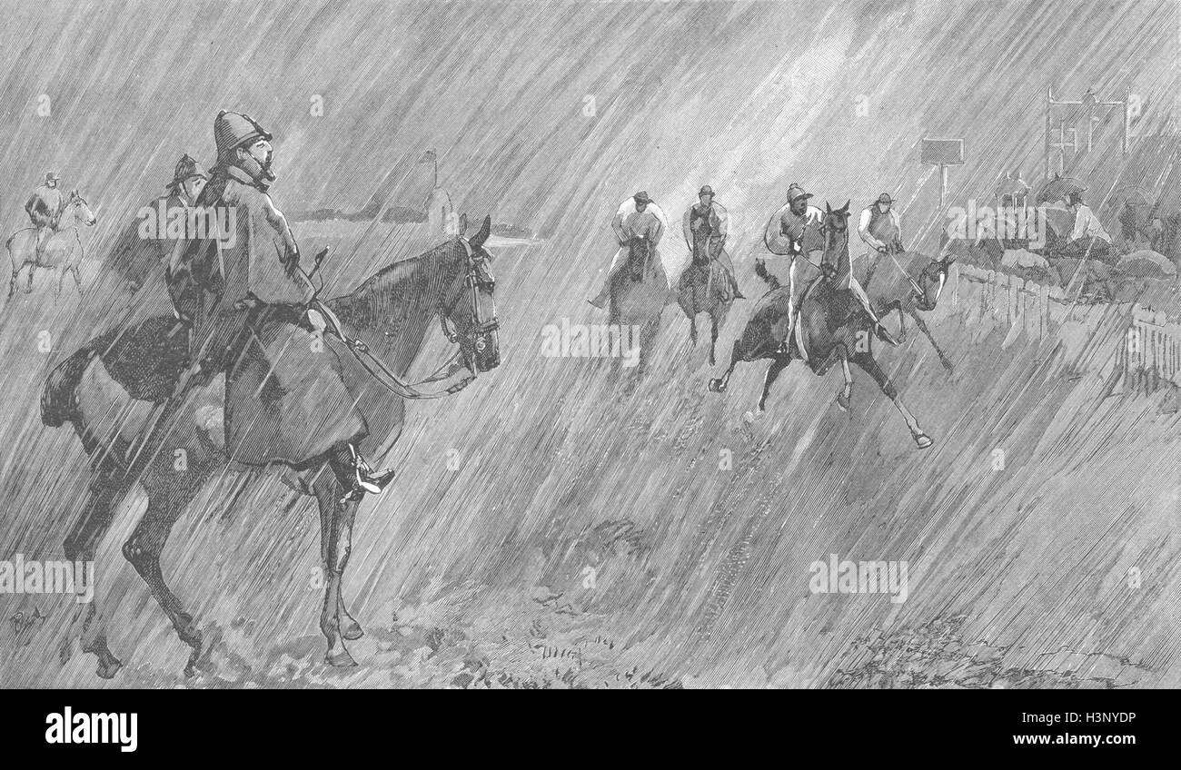 RACING Rain, course good wetting-through jockeys 1891. The Graphic Stock Photo