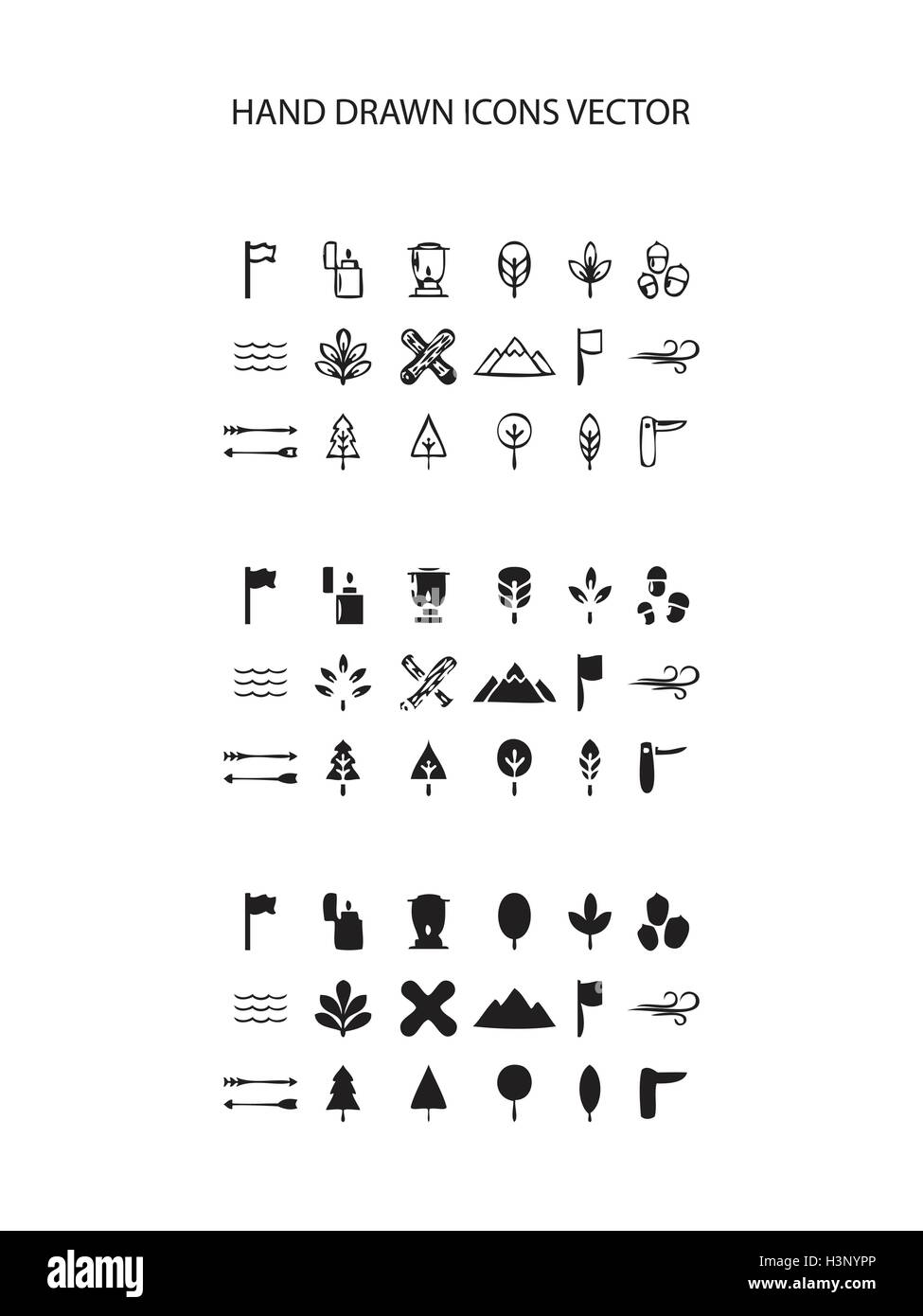 Camping icon set hand drawn vector illustration on white background ...