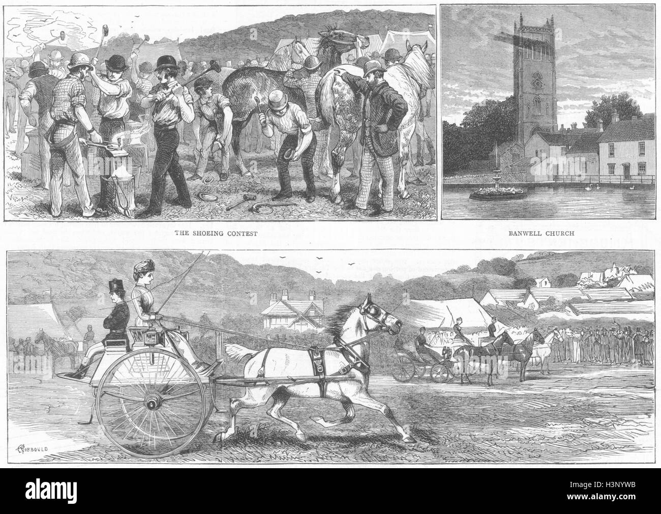 BANWELL HORSE SHOW Shoeing contest; Church; ladies 1881. The Graphic Stock Photo