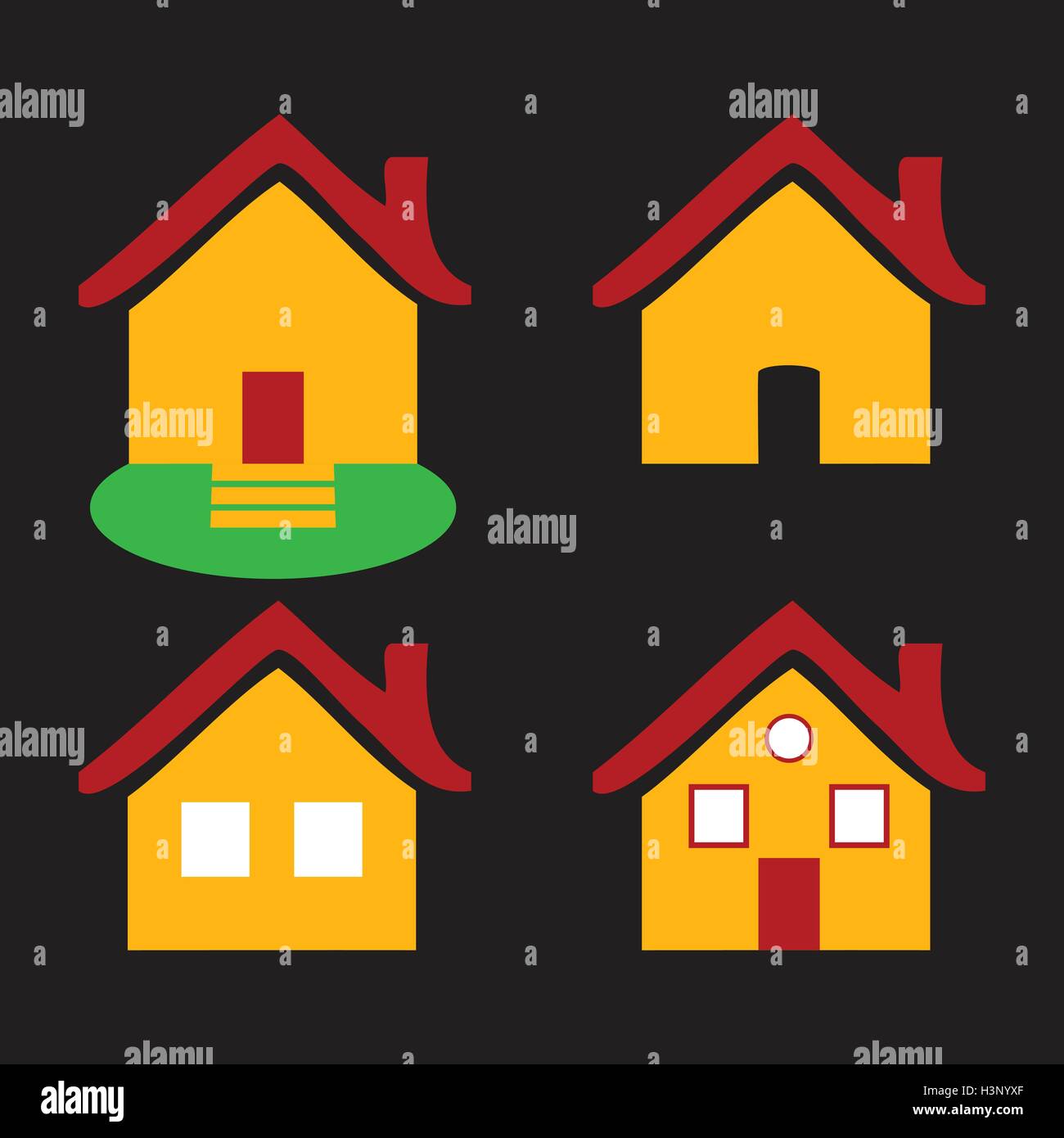 Colorful flat icons Homes isolated vector illustration on black ...