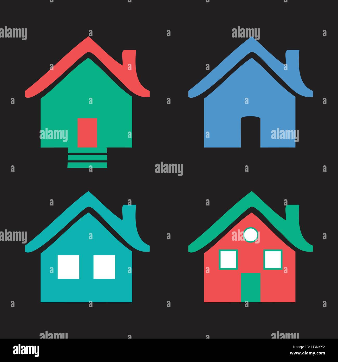 Colorful flat icons Homes isolated vector illustration on black ...