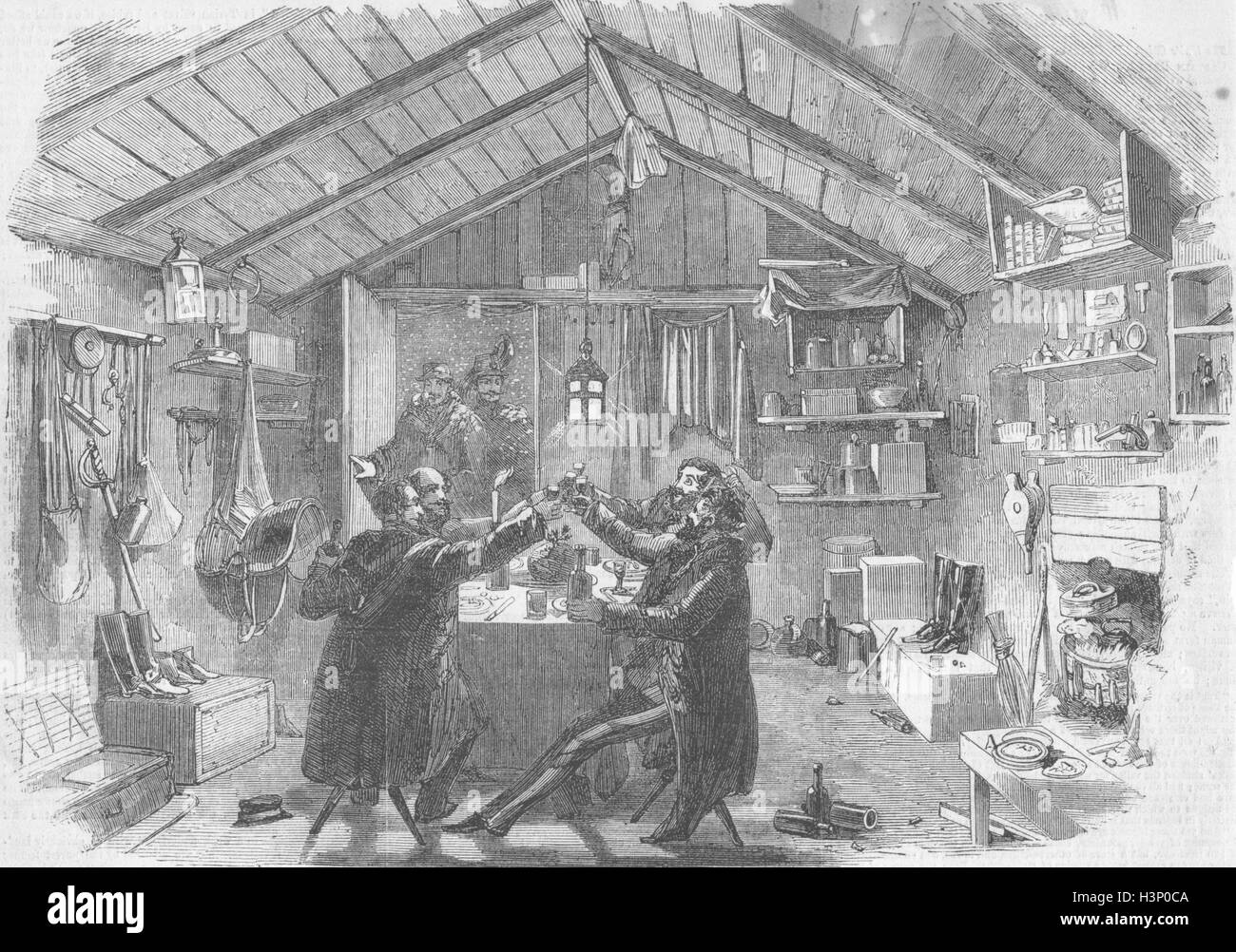 UKRAINE Christmas, Crimea-officer's hut 1855. Illustrated Times Stock Photo