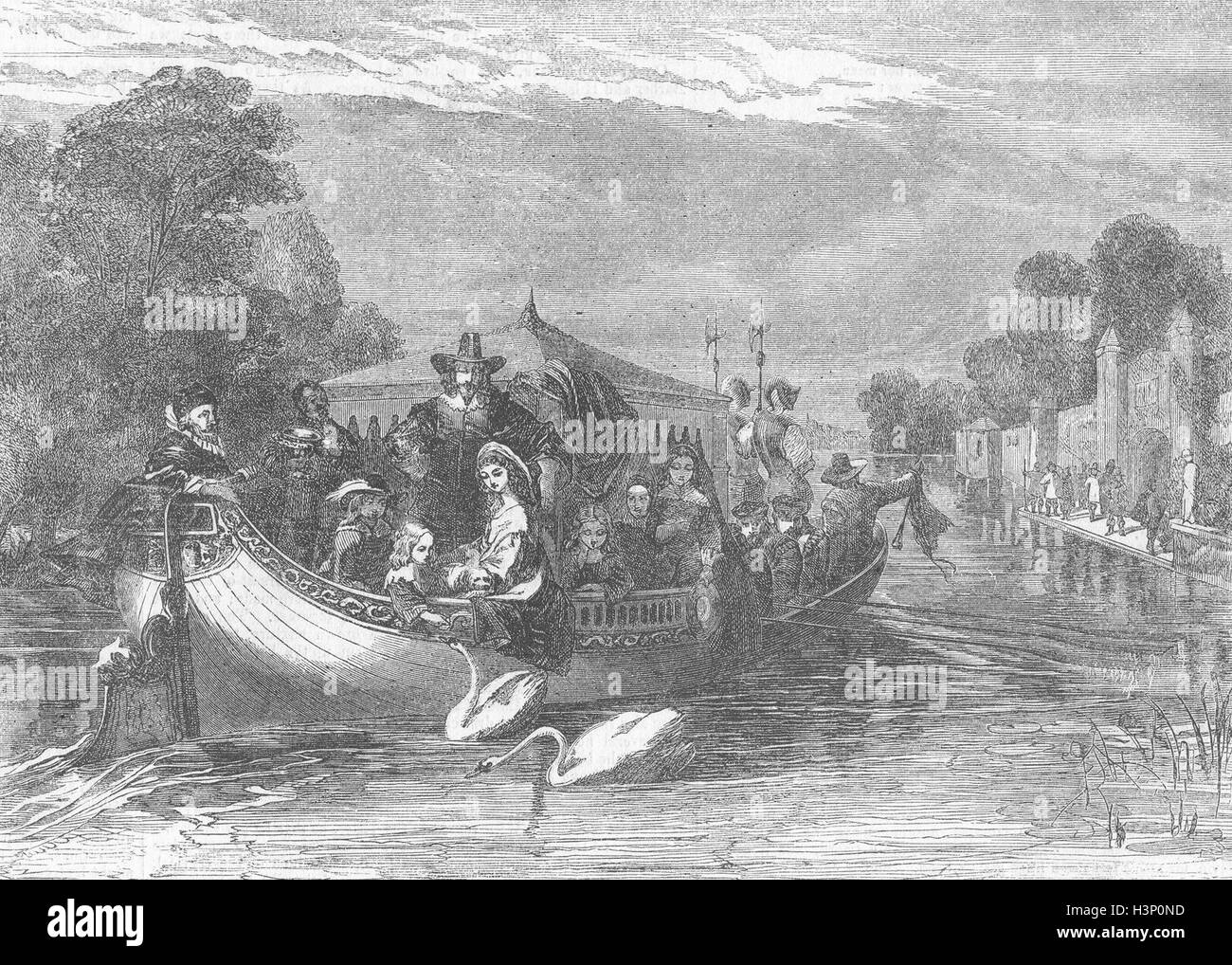 BOATS Episode of happier days Charles I 1857. Illustrated Times Stock Photo