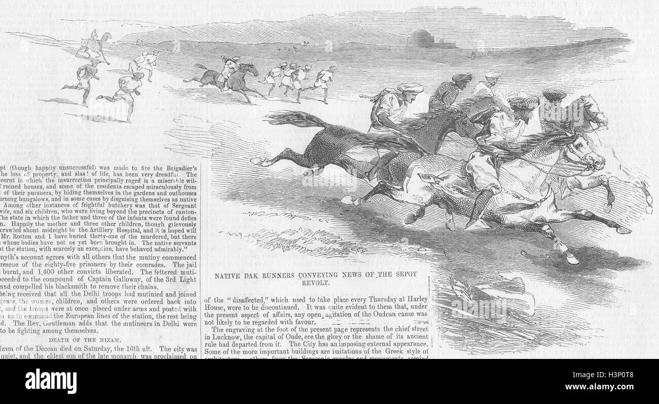 TRIBAL Native dak runners news of Sepoy Revolt 1857. Illustrated Times Stock Photo
