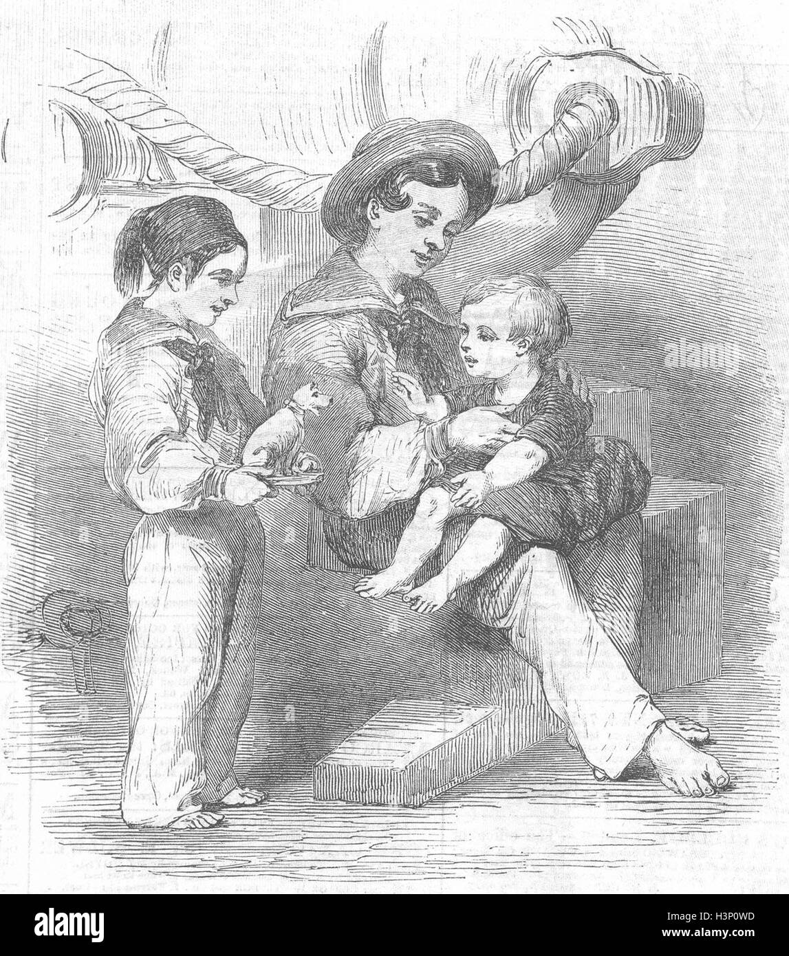 CHILDREN Bulgarian, wounded, Kustendjeh 1854. Illustrated London News Stock Photo