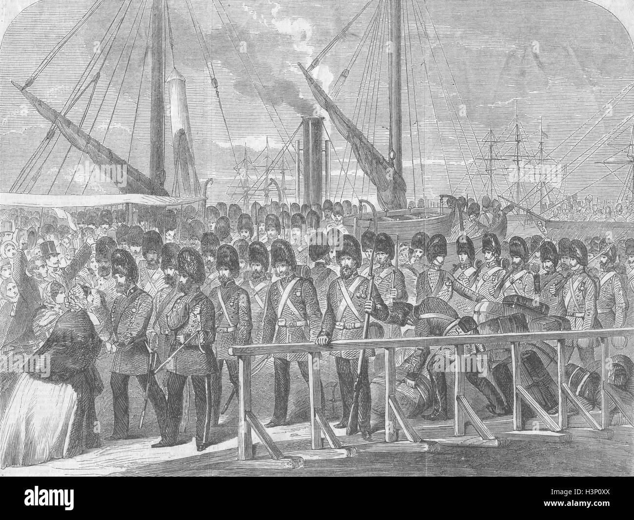 PORTSMOUTH Scots fusilier guards, Weoville Yd 1856. Illustrated Times Stock Photo