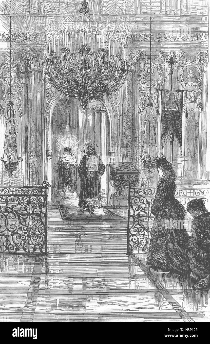 ST PETERSBURG Vespers, chapel Royal, new year's eve 1874. The Graphic Stock Photo