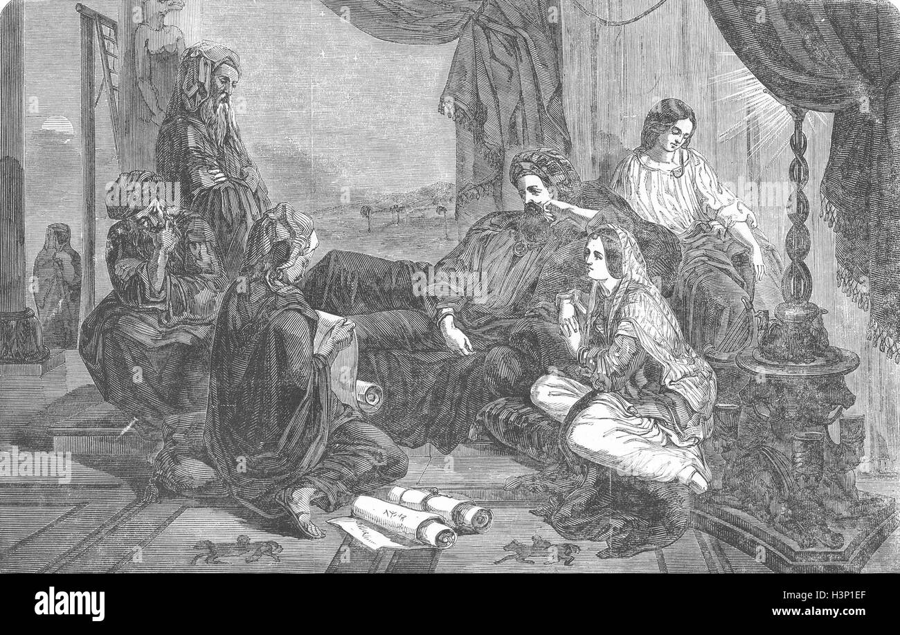 TORAH Chronicles read to Ahasuerus King 1851. Illustrated London News Stock Photo