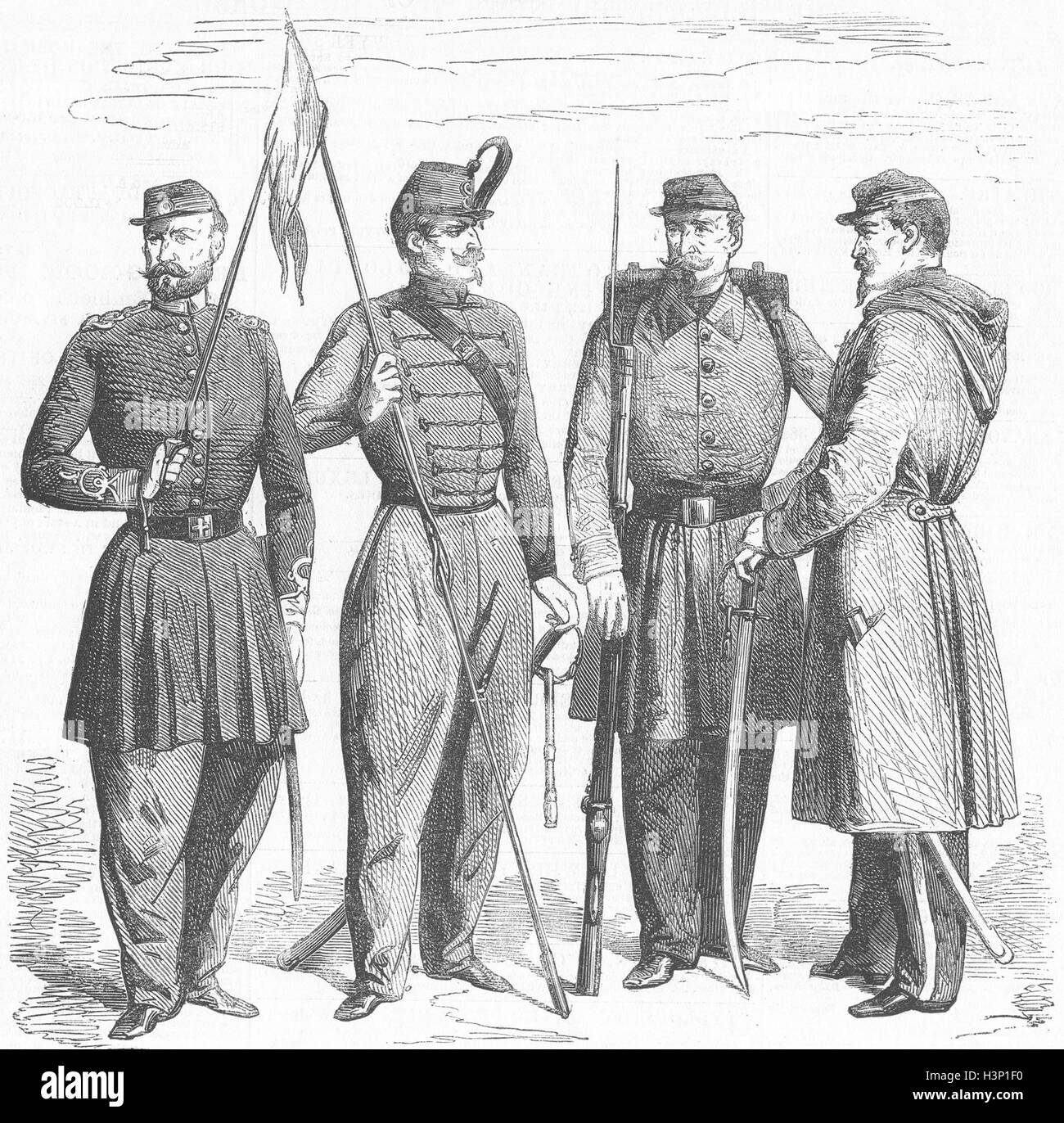 ITALY Uniforms, General Garibaldi's Legion 1859. Illustrated News of the World Stock Photo