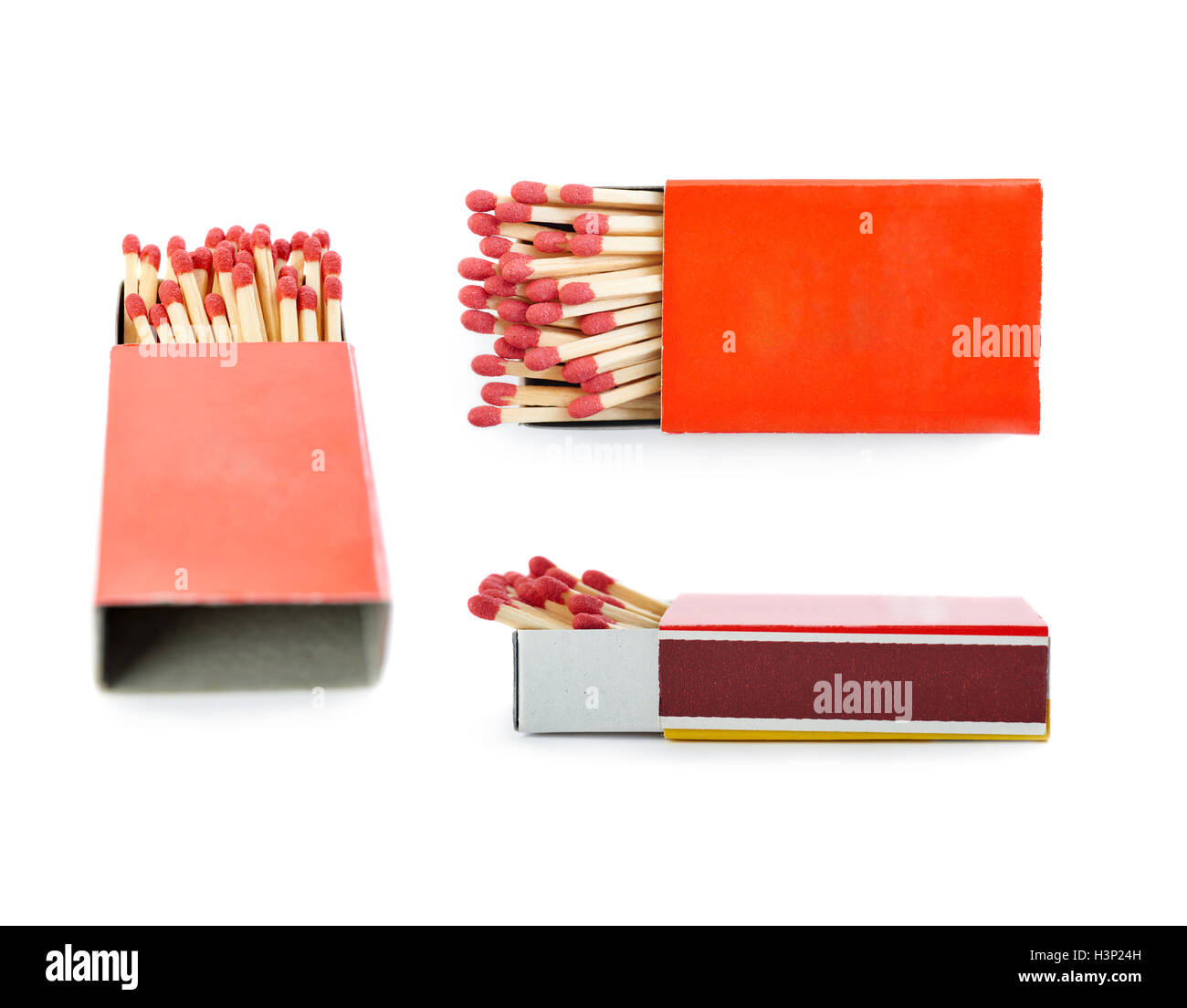 Set of Pile of Wooden matches isolated over the white background Stock