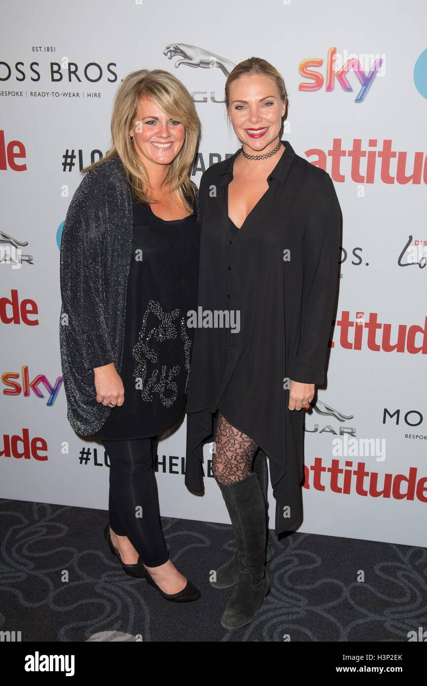 Sally Lindsay (left) and Samantha Womack attend the 2016 Attitude Awards in association with Virgin Holidays, at 8 Northumberland Avenue, London. Stock Photo