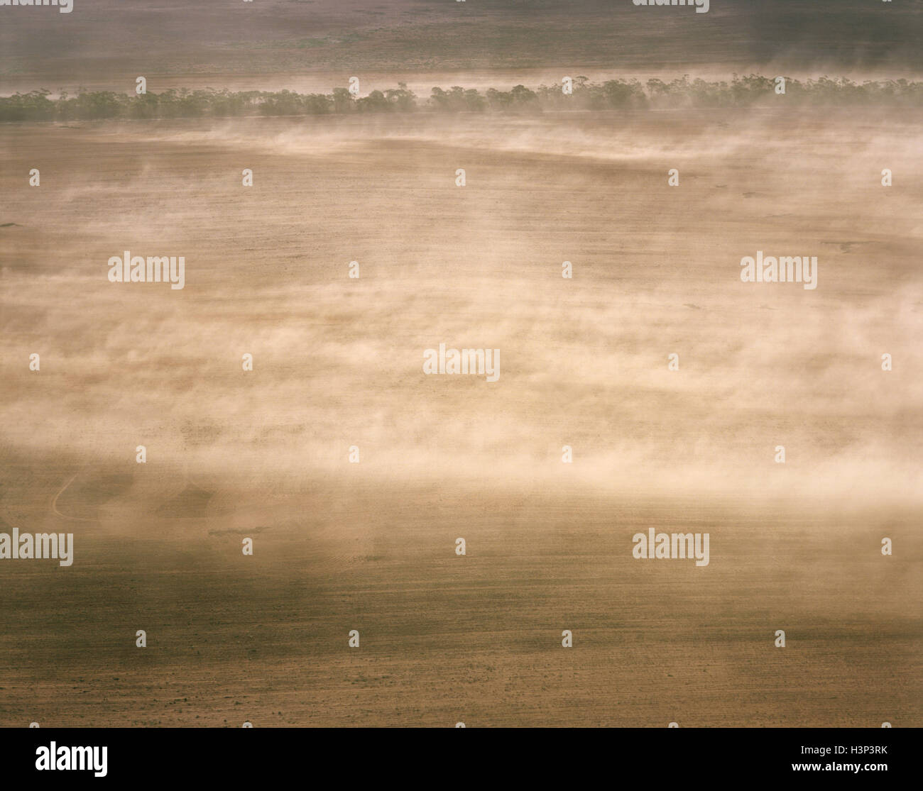 Topsoil erosion, soil being blown away by wind. Stock Photo