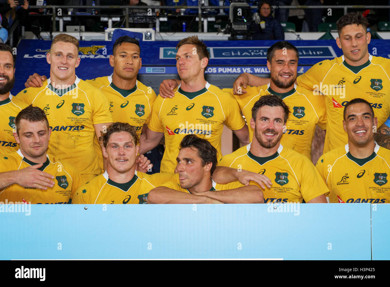 The Australian Wallabies pose for a team picture following the rugby ...
