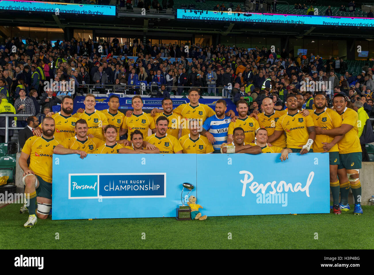 The Australian Wallabies pose for a team picture following the rugby ...