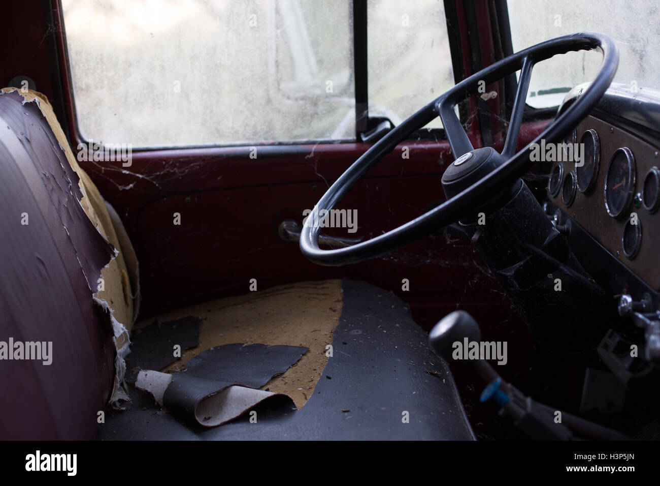 The interior of an old abandoned truck Stock Photo - Alamy