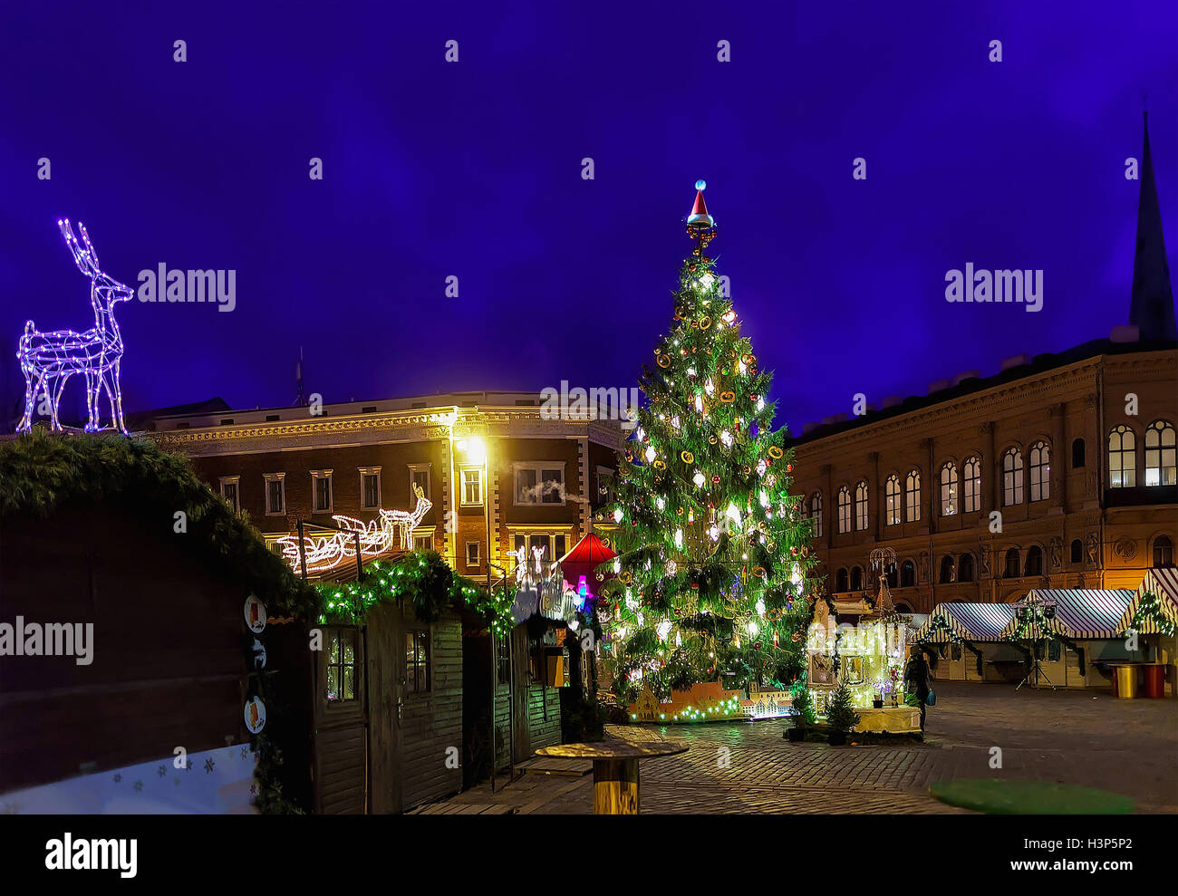Christmas tree located at the market in Riga, Latvia. The market takes