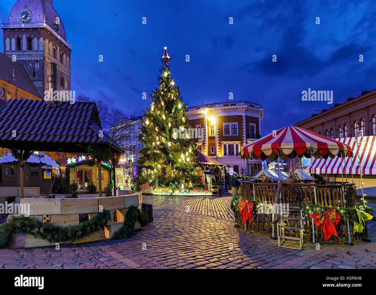 Glowing Christmas tree during the Christmas market located at the Dome ...