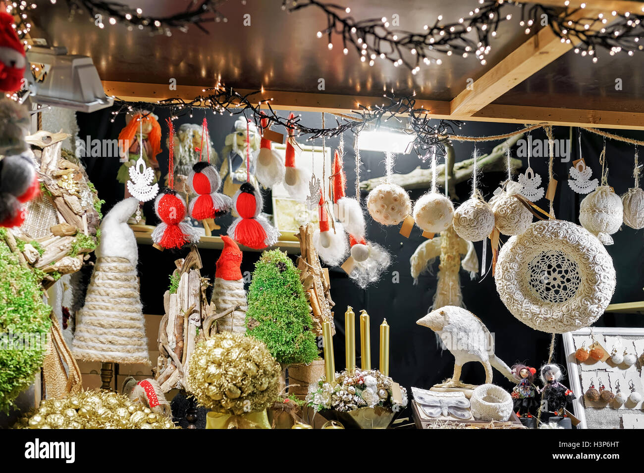 Accessories and souvenirs made of linen and fabrics displayed for sale ...