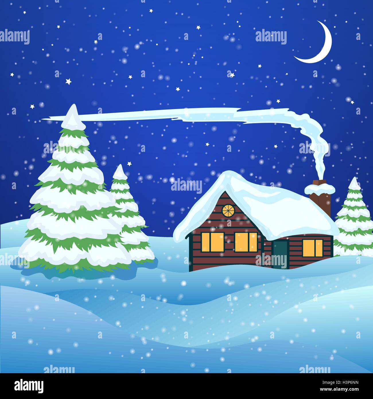 Vector of winter landscape with house in forest Stock Vector Image ...