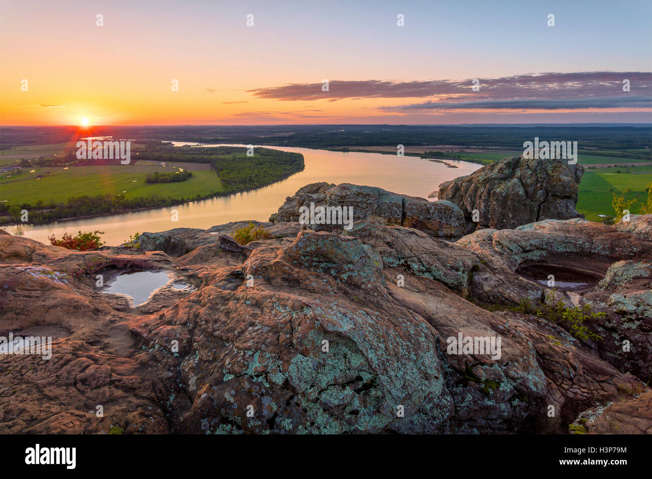 Petit Jean State Park, AR Sunrise of the Arkansas River Valley from Petit Jean Gravesite