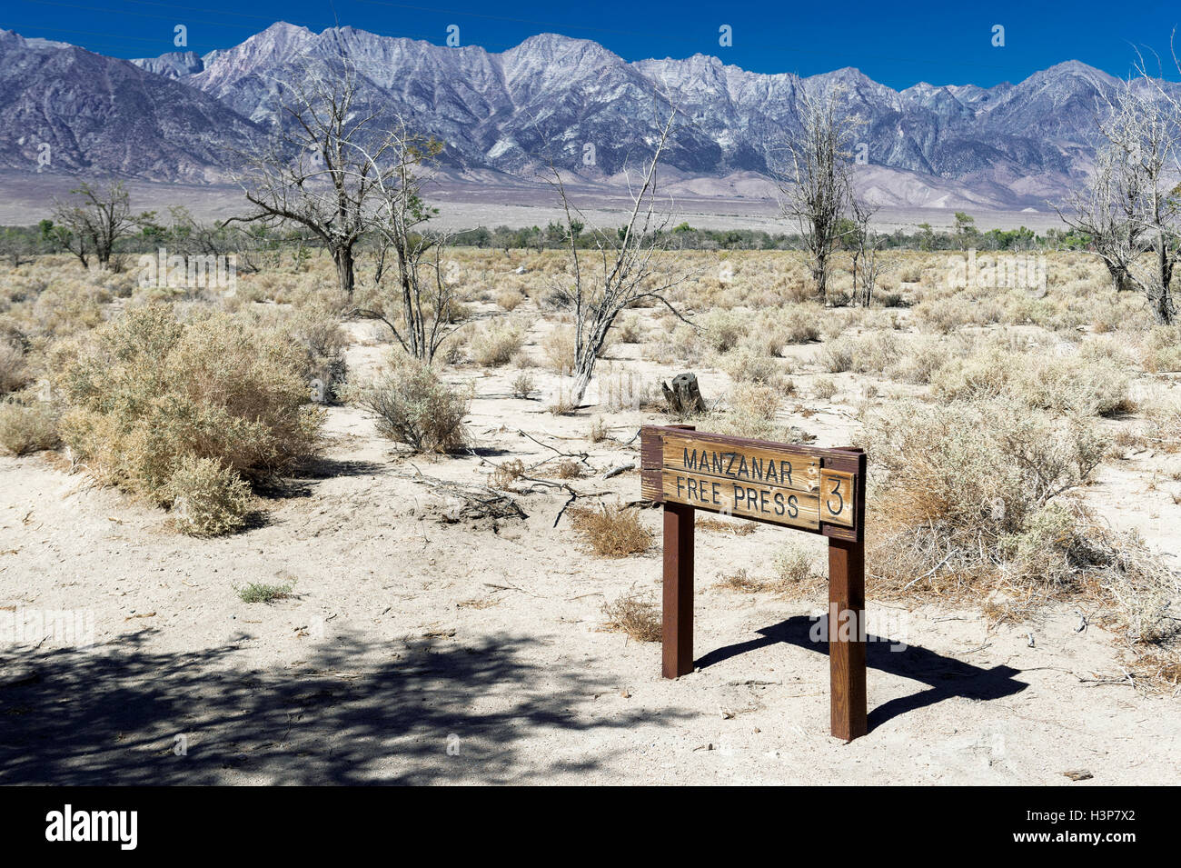 Manzanar Free Press, Manzanar national historic site where 110 Japanese Americans were relocated during WWII. Stock Photo